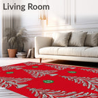 Red Evergreen Christmas Ornaments Rug