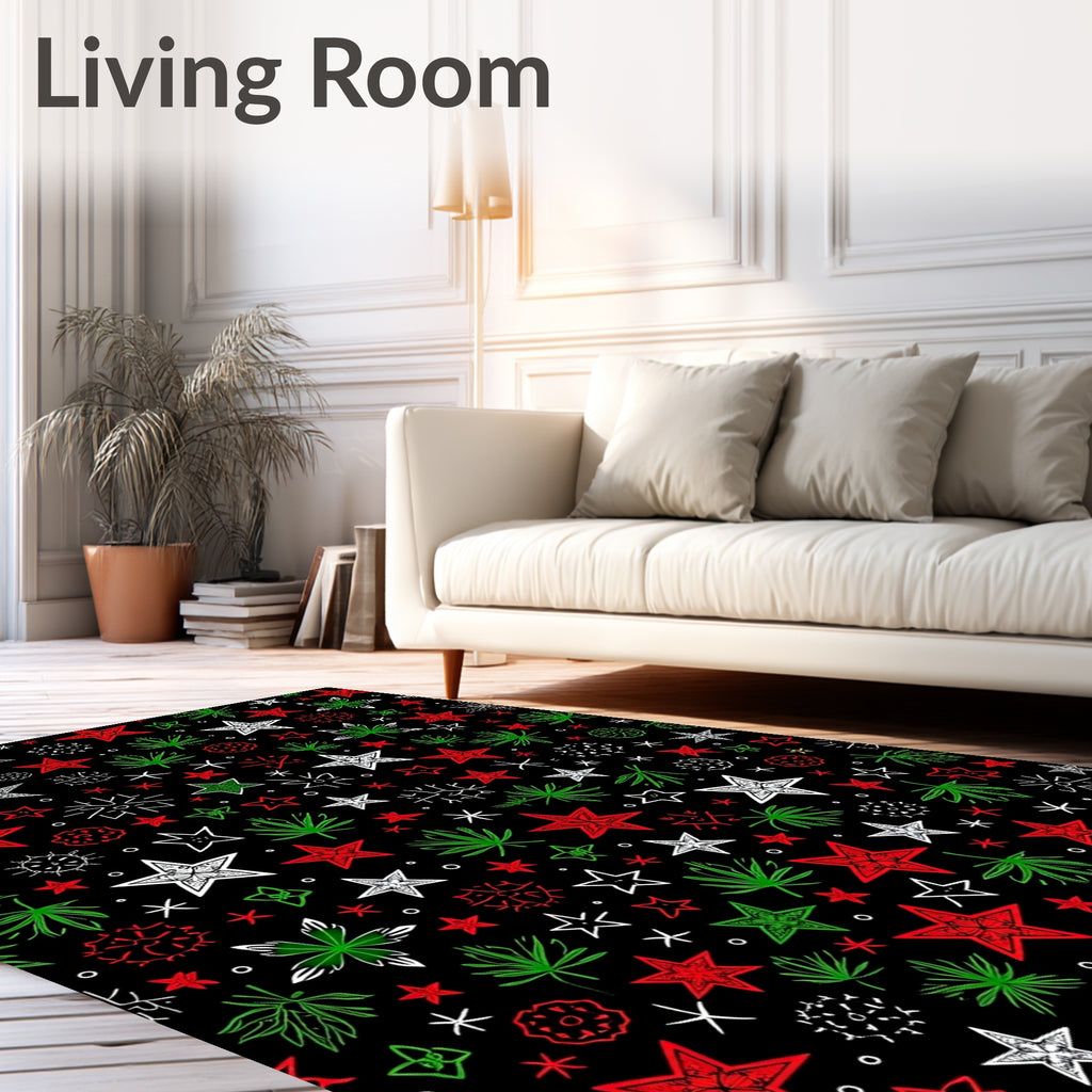 Festive Red Green White Star Scatter Rug