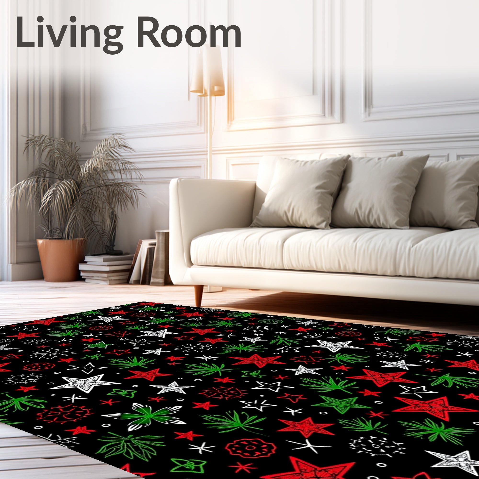 Festive Red Green White Star Scatter Rug