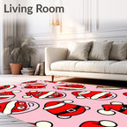 Festive Red Santa Heads Pink Background Rug