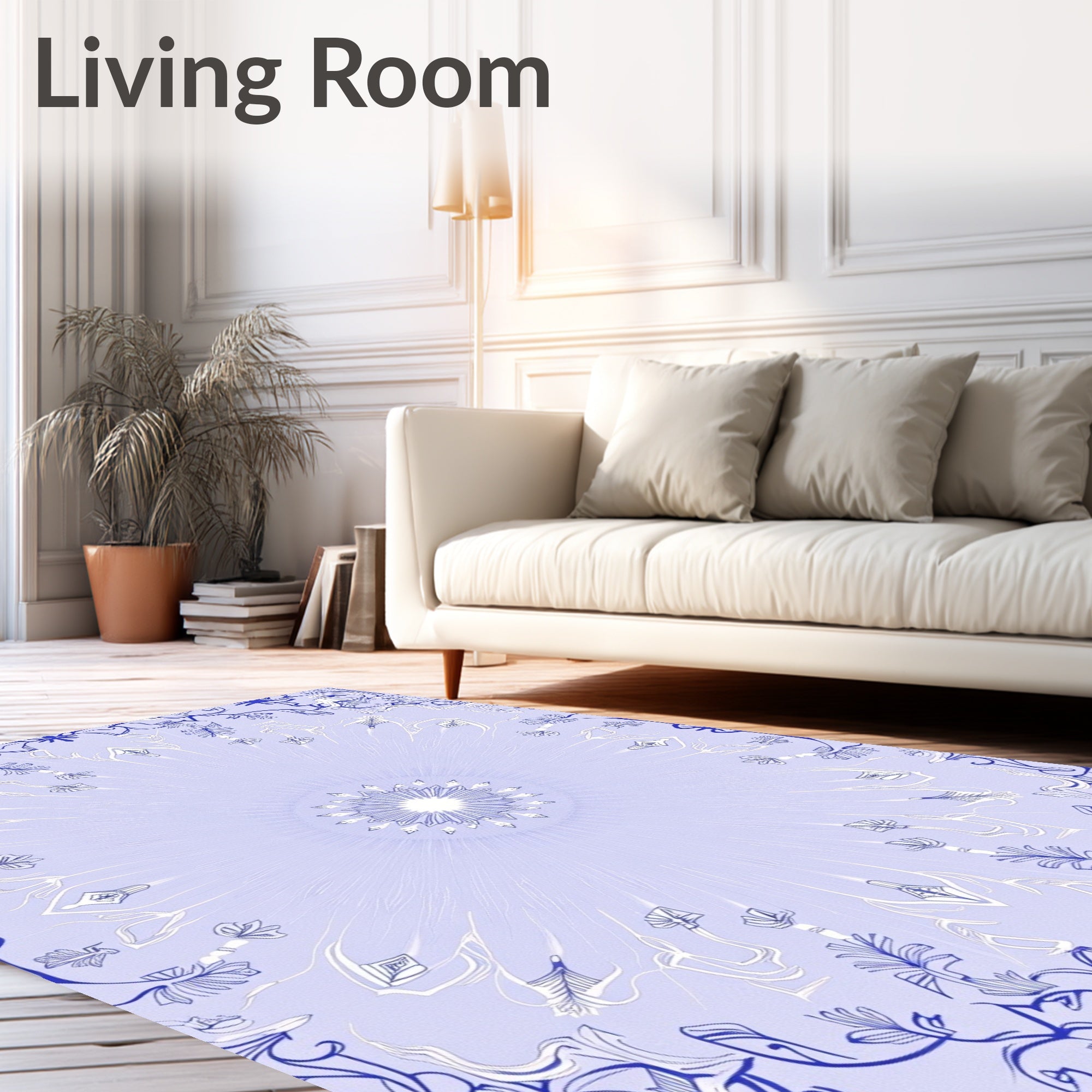 Elegant Blue White Floral Mandala Rug