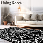 Black White Floral Mandala medallion Rug