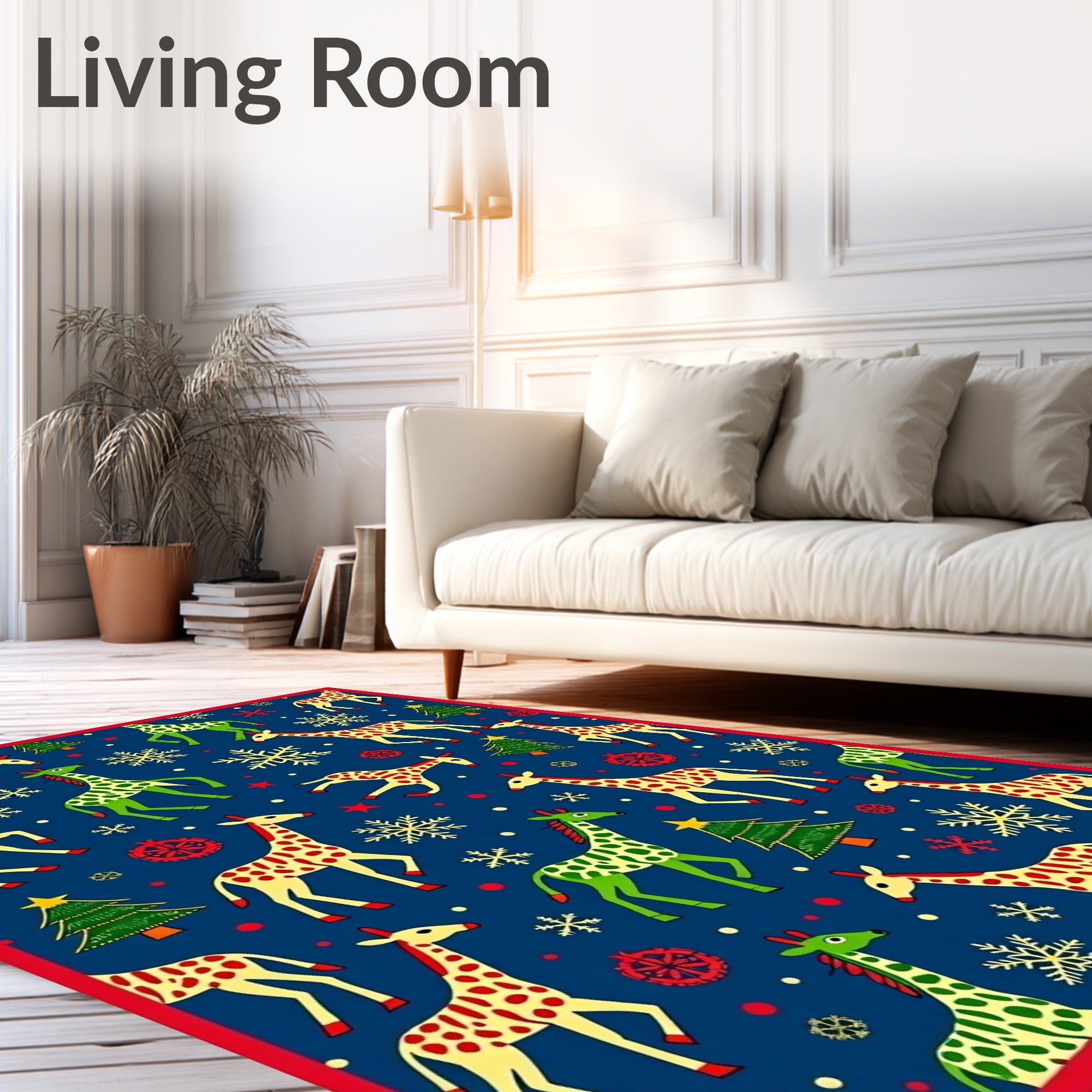 Festive Giraffe and Snowflake Holiday Rug