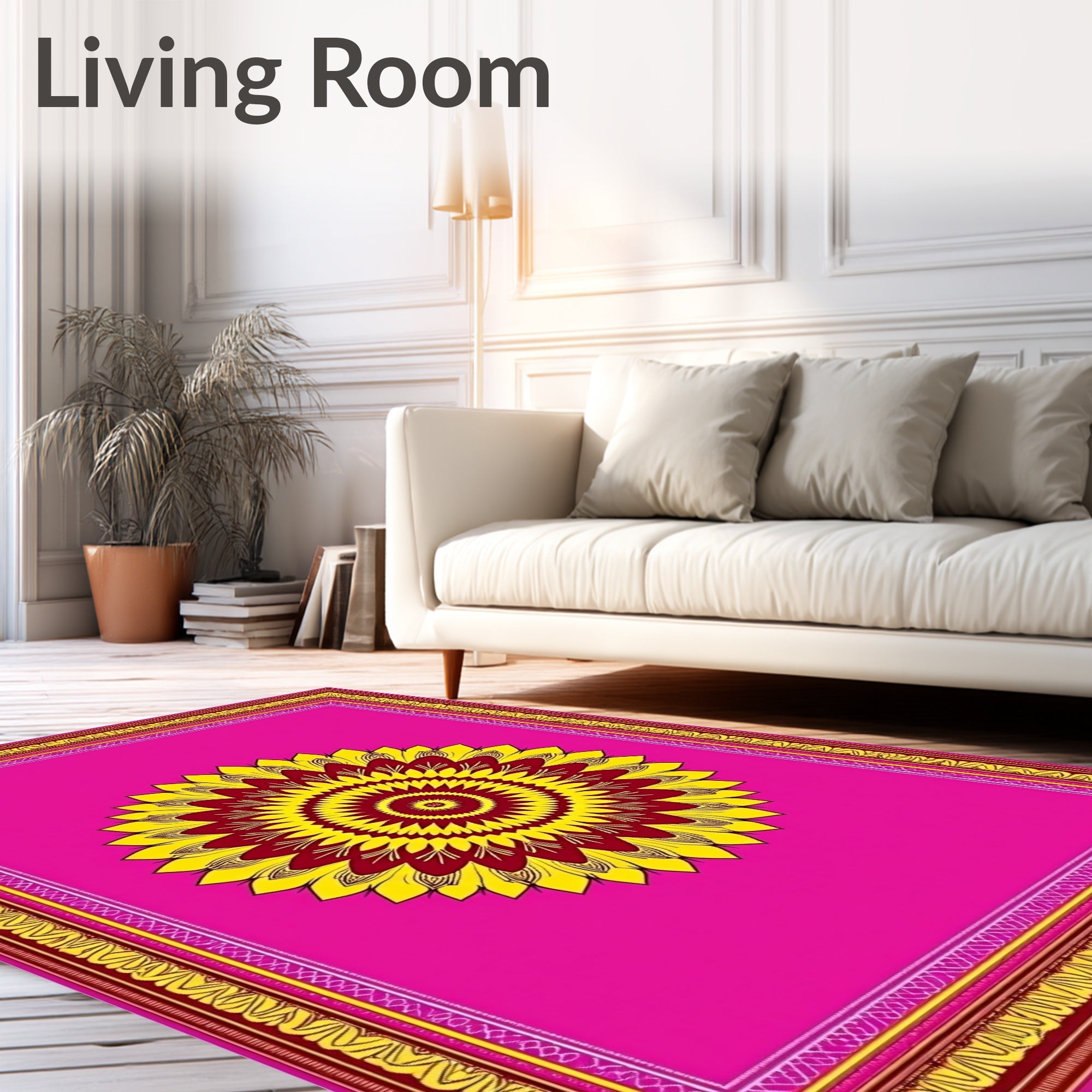 Vibrant Fuchsia Sunflower Mandala Rug