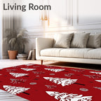 Red White Festive Christmas Trees Rug