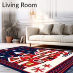 Winter Village Red Snowflakes Scene Rug