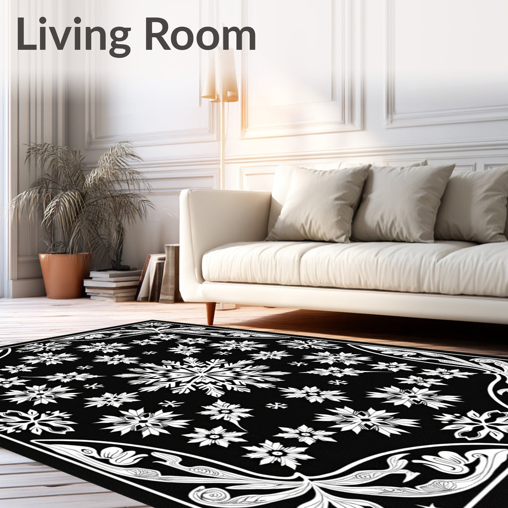 Winter White Snowflake Mandala Rug