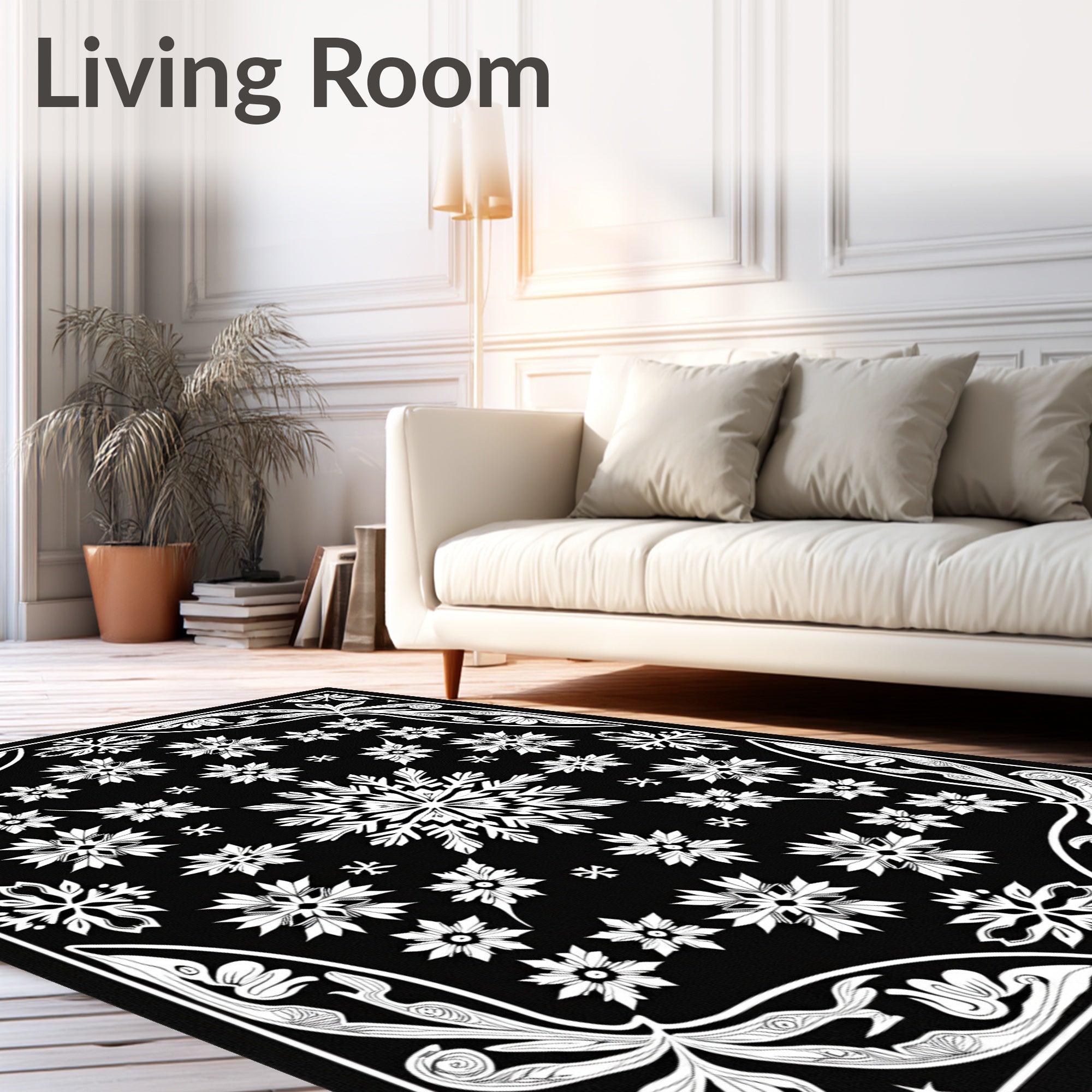 Winter White Snowflake Mandala Rug