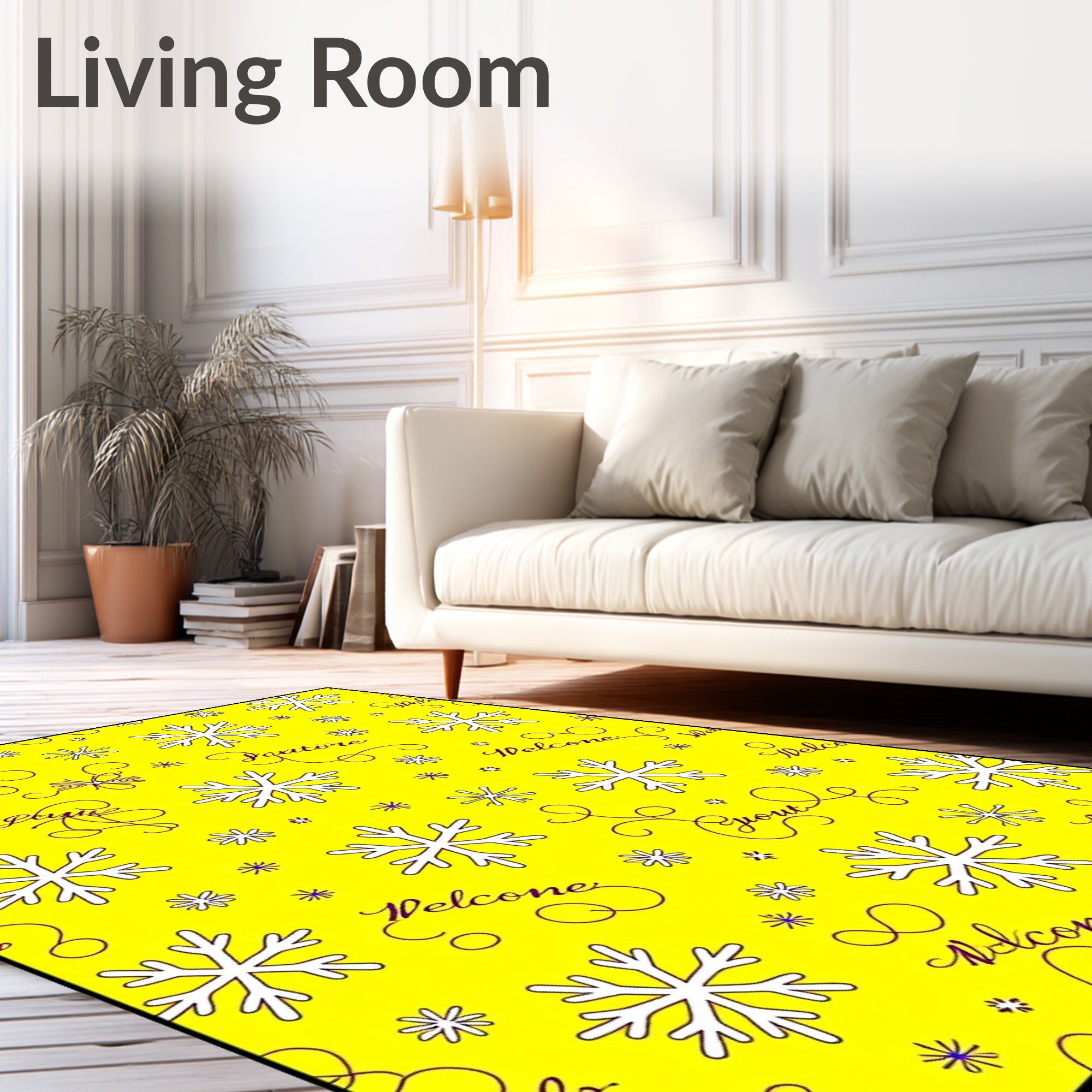 Bright Yellow Snowflake Welcome Rug
