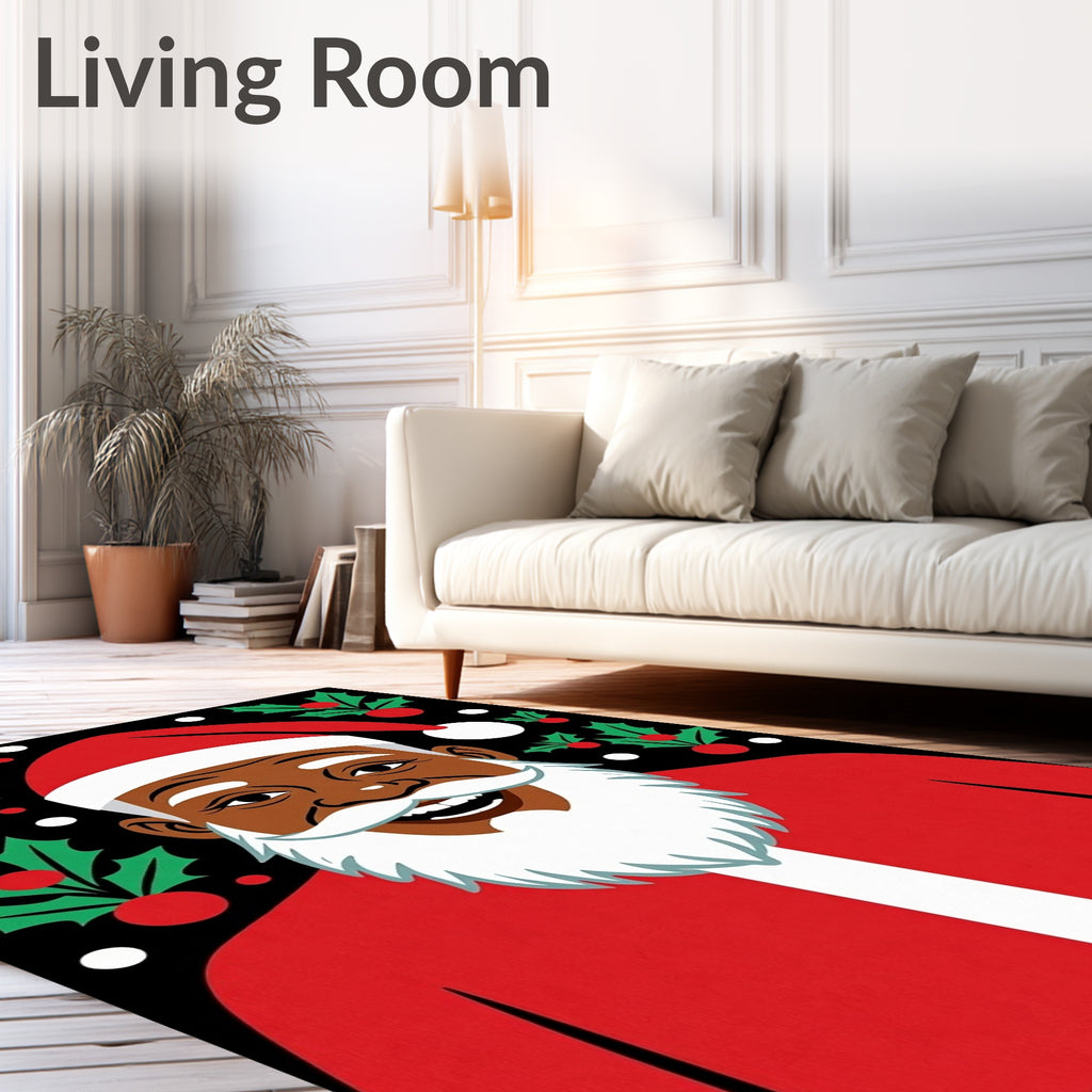 Cheerful Santa Claus Holly Berries Rug