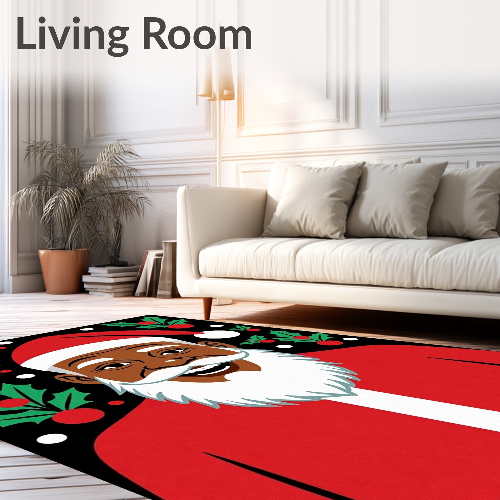 Cheerful Santa Claus Holly Berries Rug