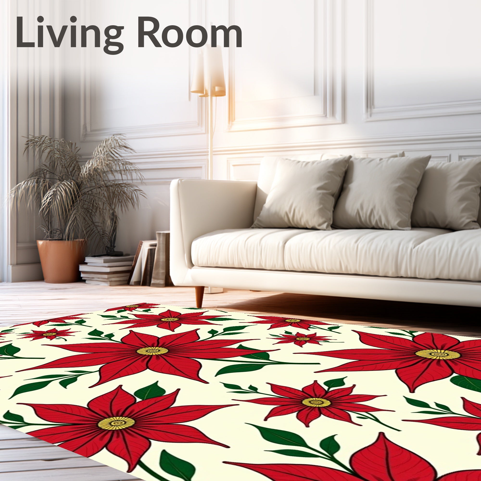 Red Poinsettia Floral Sprigs Rug
