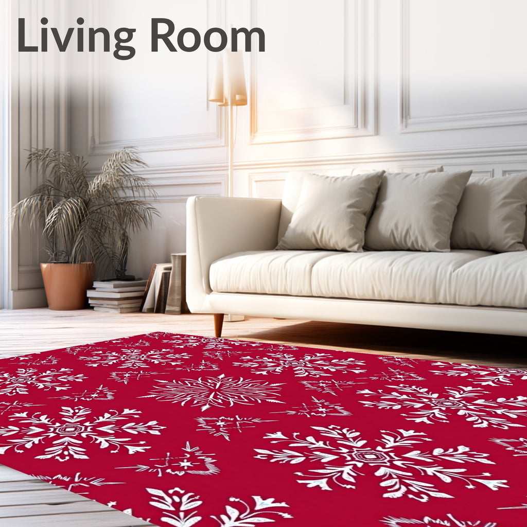 Crimson White Detailed Snowflake Rug
