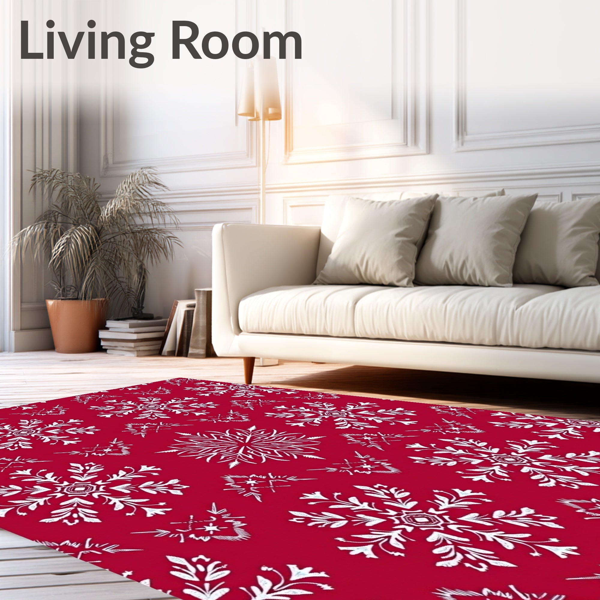 Crimson White Detailed Snowflake Rug