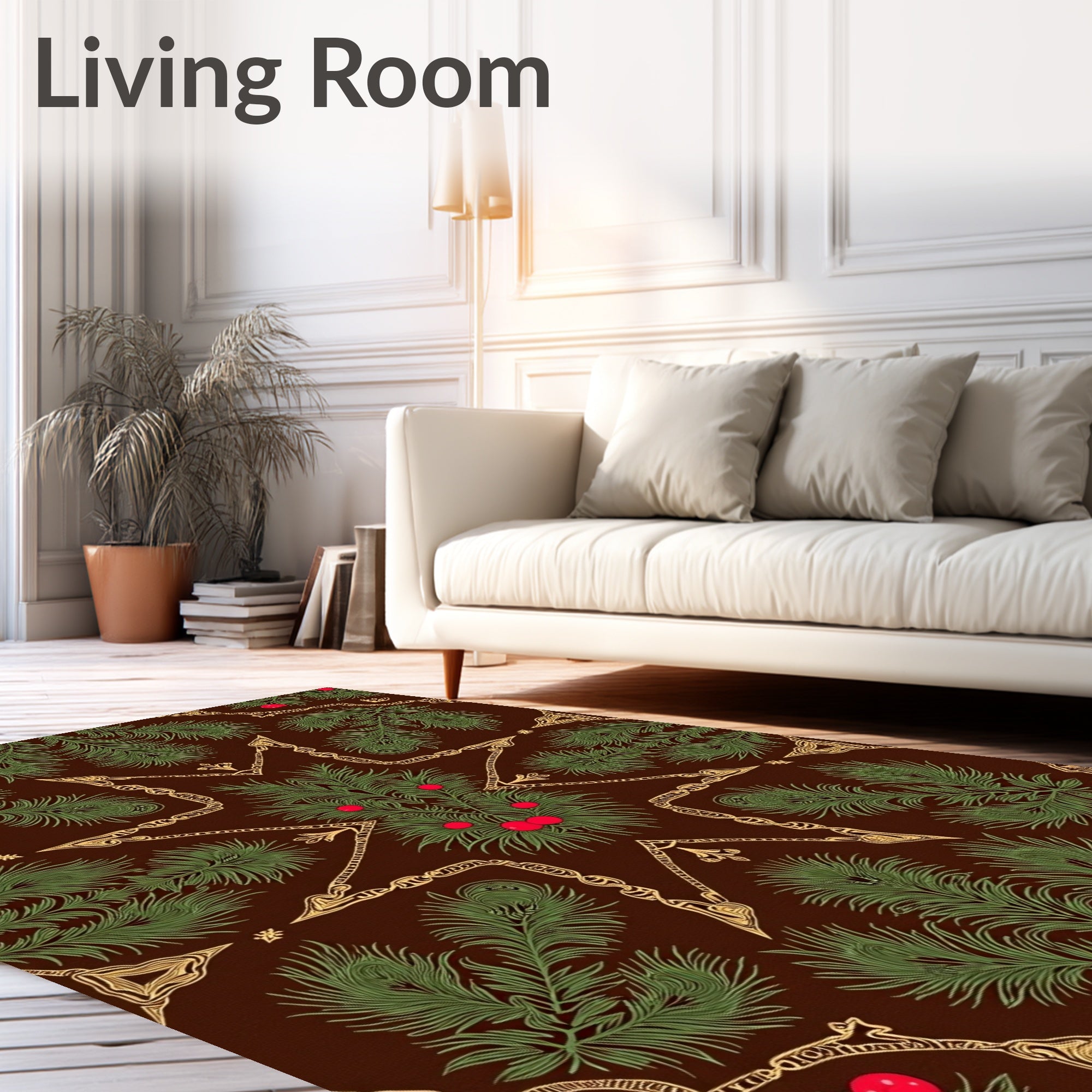 Brown Pine Branch Red Berry Medallion Rug