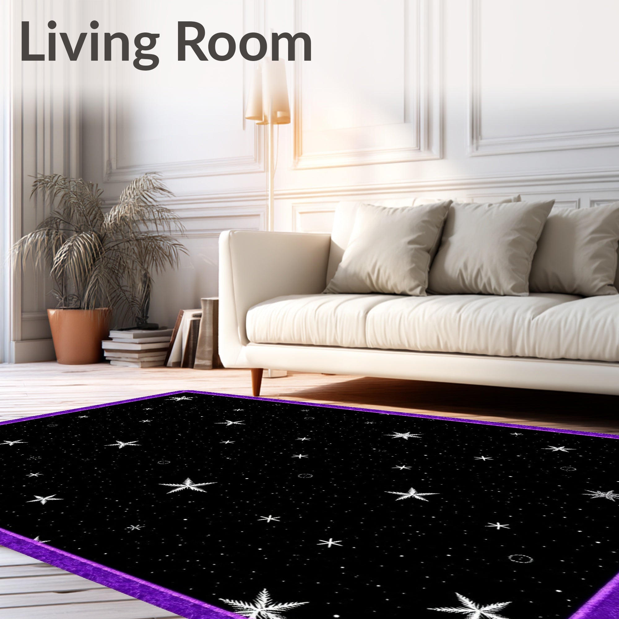 Celestial Night Starry Snowflakes Rug