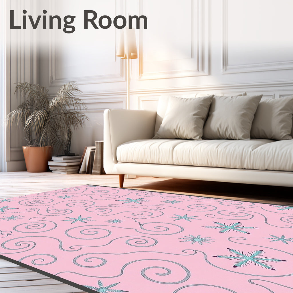Pink Snowflake Swirls Snowfall Rug