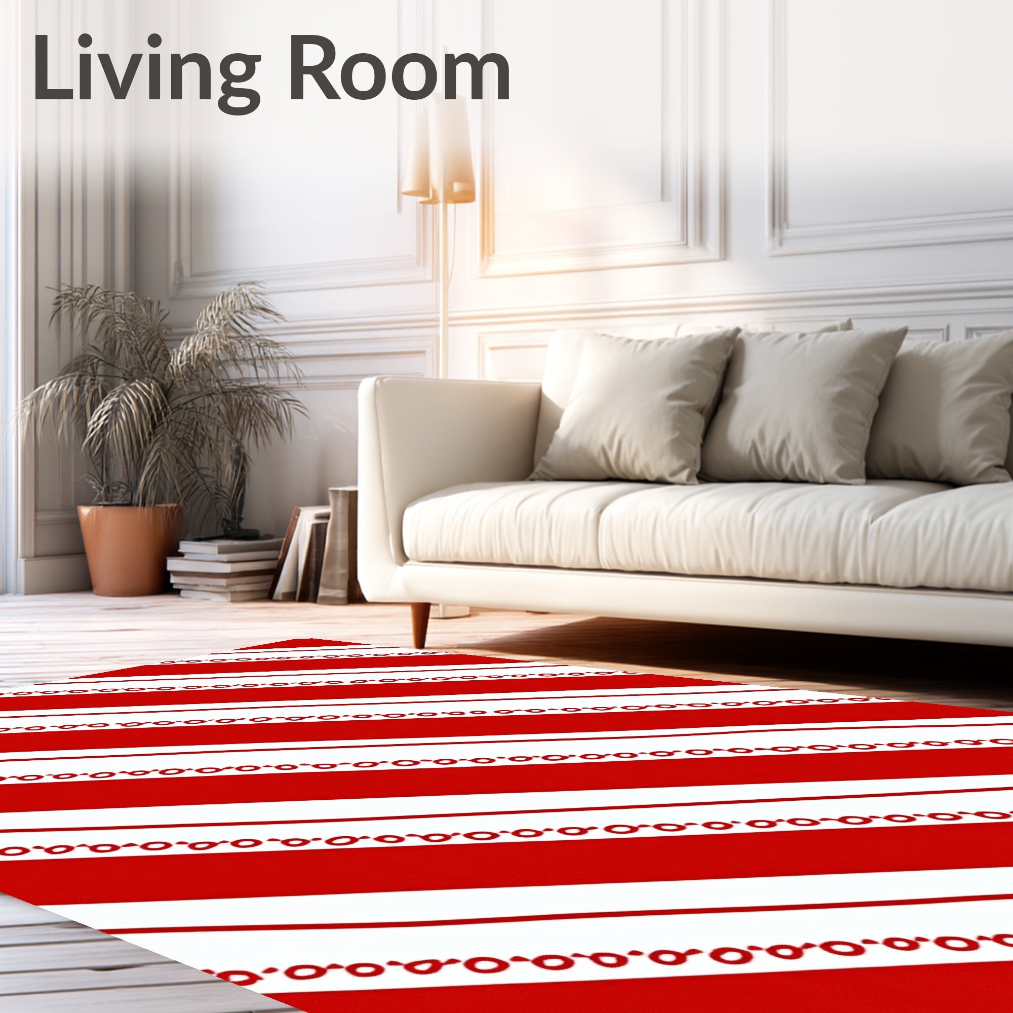 Bold Red White Diagonal Stripe Border Rug