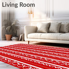 Red White Gold Striped Scalloped Ribbon Rug
