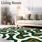 Emerald Cream Gold Swirling Abstract Rug
