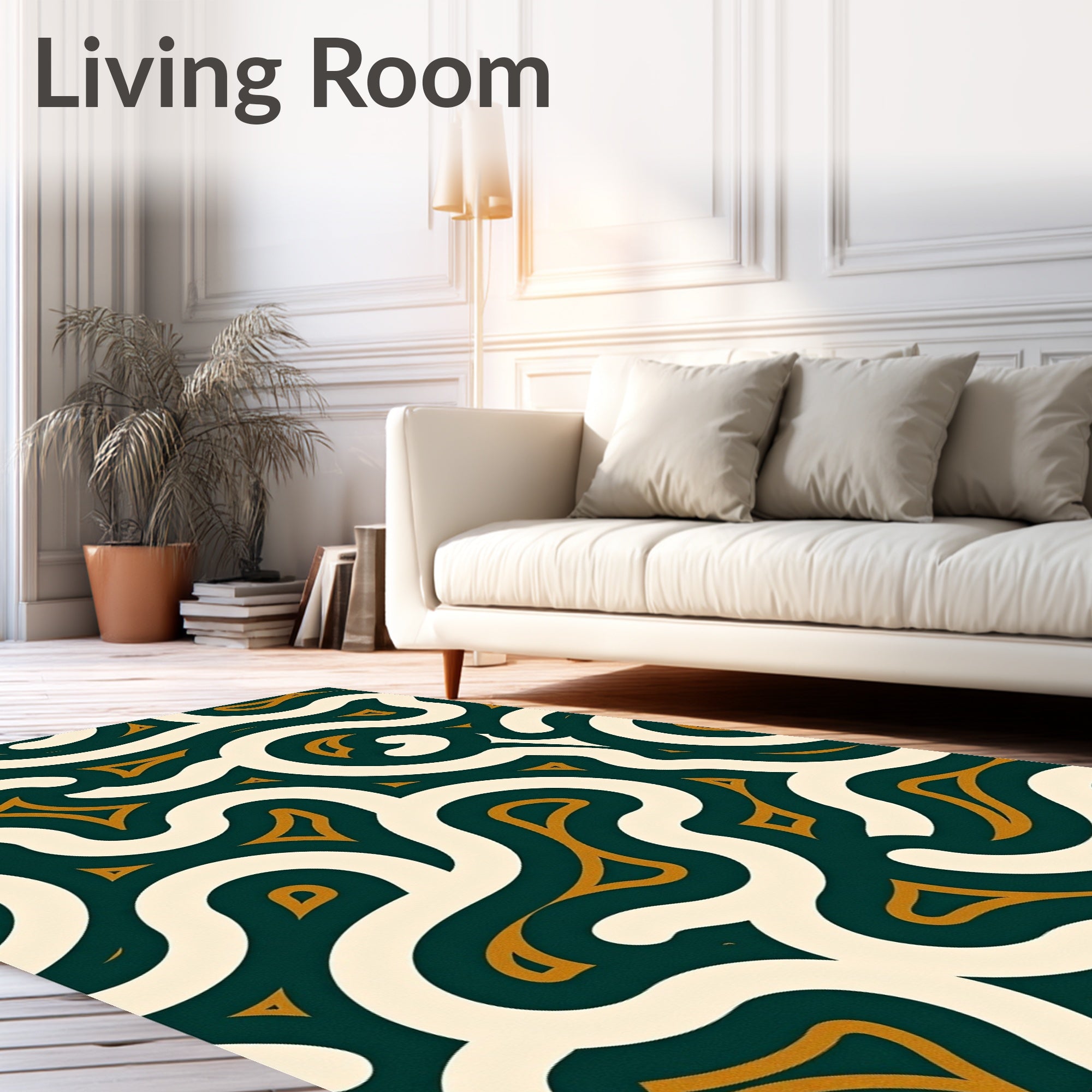 Emerald Cream Gold Swirling Abstract Rug
