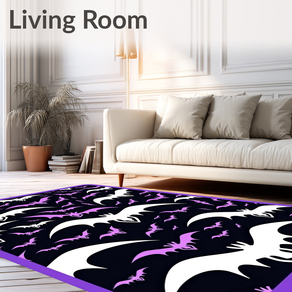 Whimsical Purple White Bat Swarm Rug