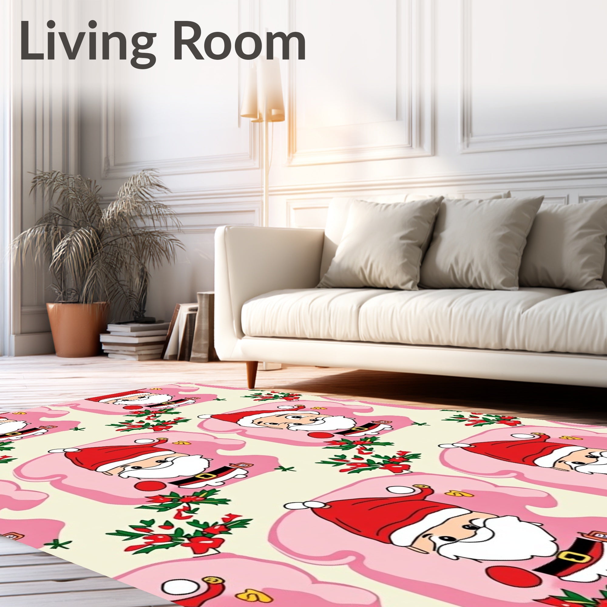 Cute Santa Claus Christmas Holly Rug