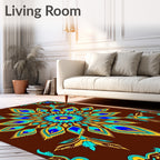 Symmetrical Blue Yellow Feather Medallion Rug