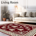 Crimson Cream Evergreen Forest Borders Rug