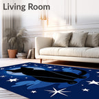 Midnight Black Cat Celestial Stars Rug