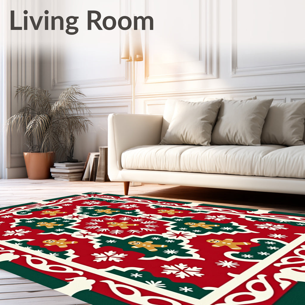 Holiday Gingerbread Snowflakes Red Green Rug
