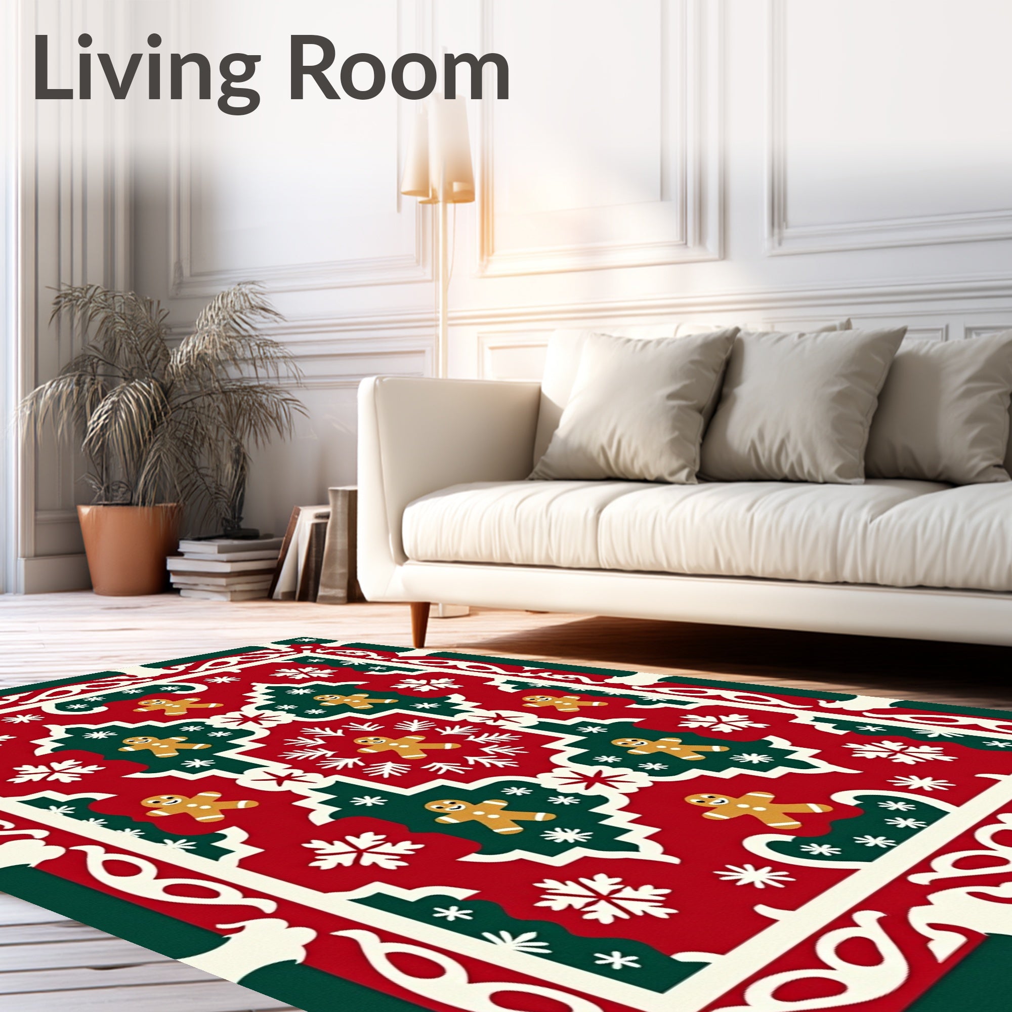 Holiday Gingerbread Snowflakes Red Green Rug
