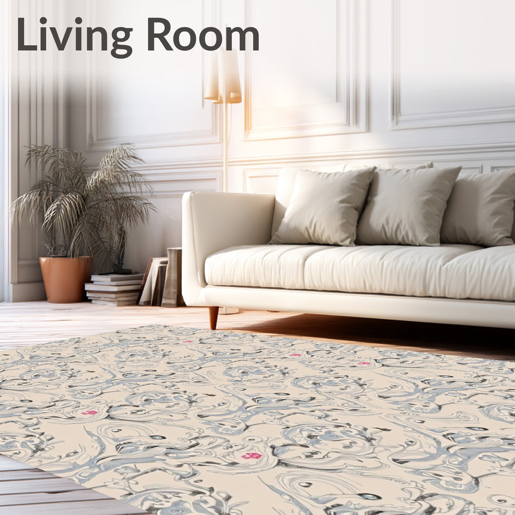 Whimsical Cream Surrealist Floral Rug
