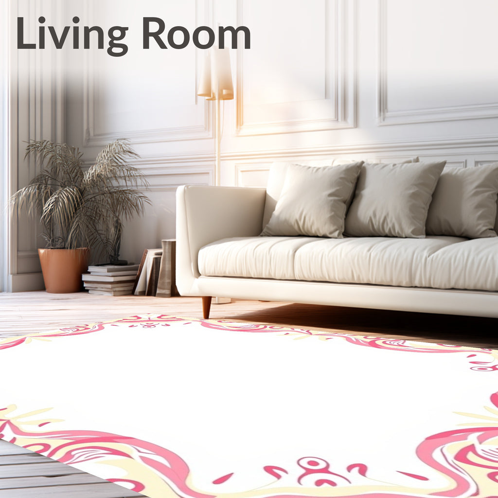 Pink Cream Swirl Floral Border Rug