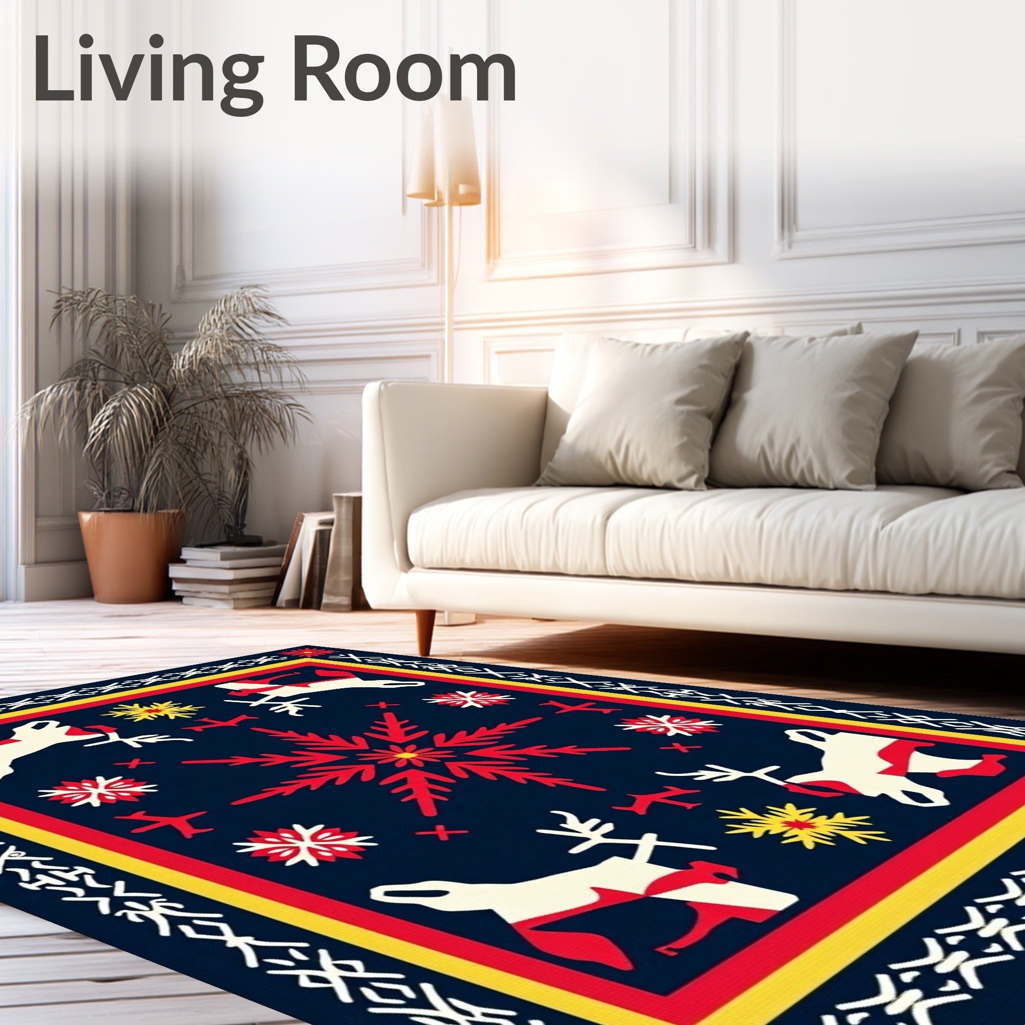 Bold Folk Art Animals Snowflake Rug