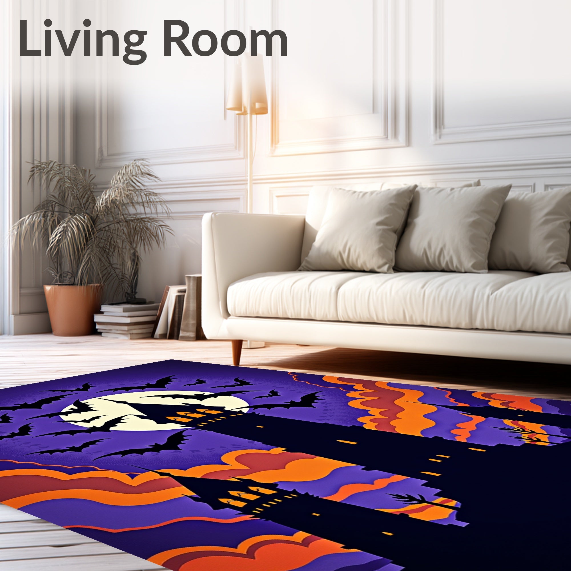 Spooky Purple Bat Halloween Castle Rug