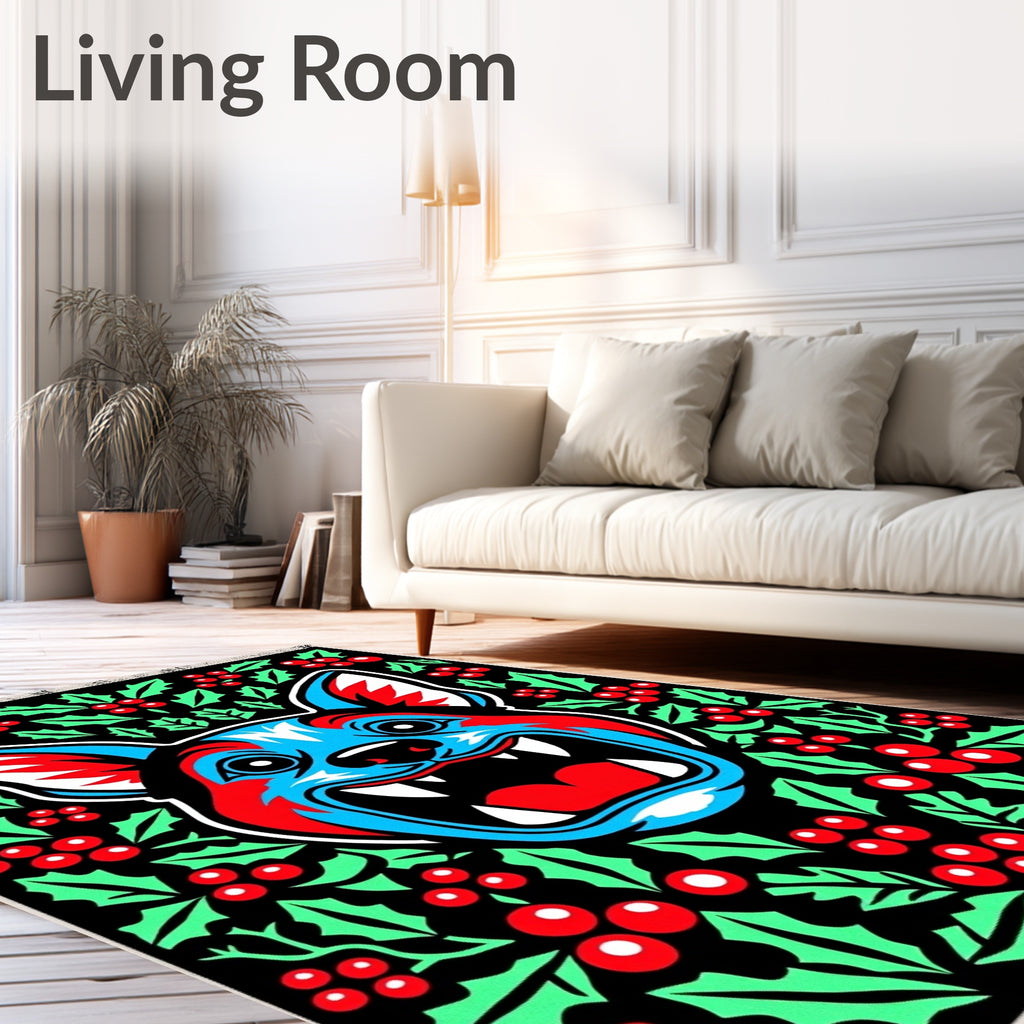 Bold Cyan Red Wolf Holly Rug