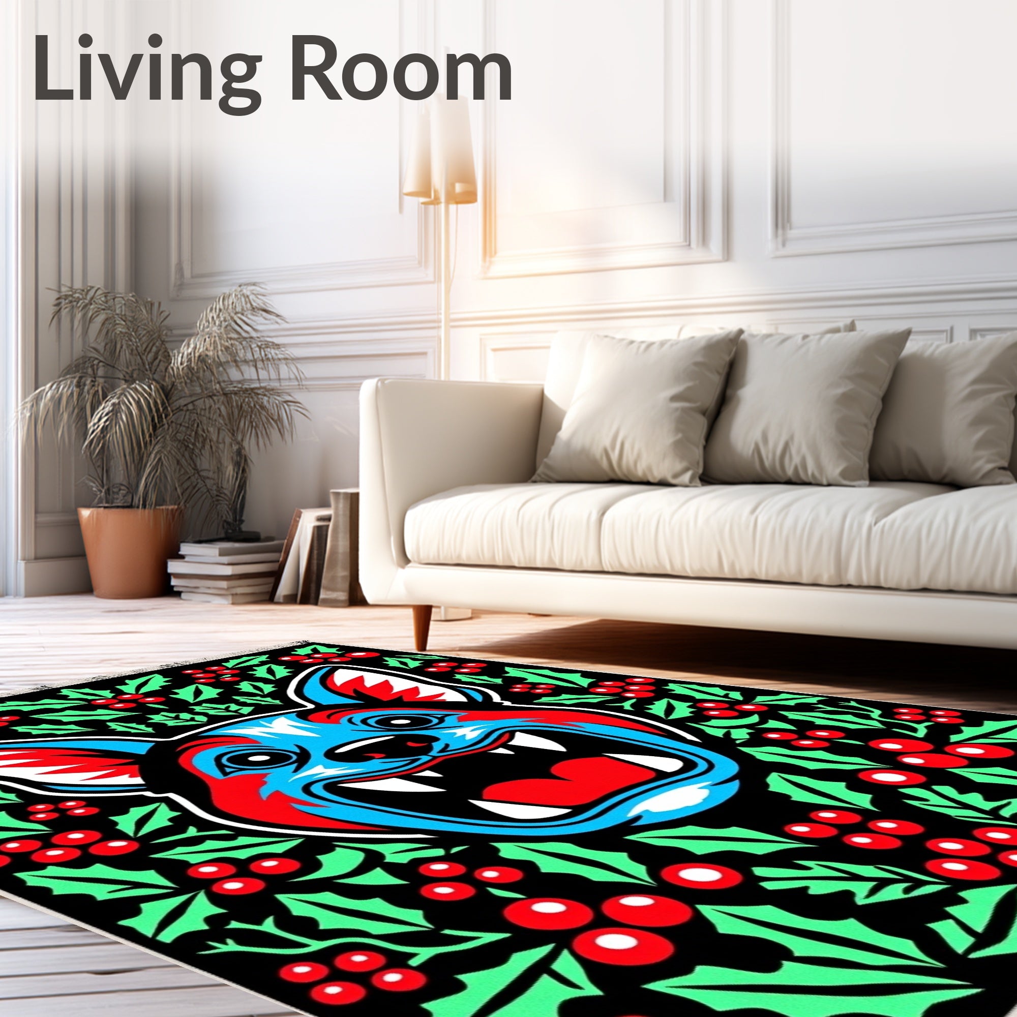 Bold Cyan Red Wolf Holly Rug