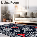 Bold Red Cardinal Snowflake Navy Rug