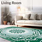 Emerald Green Floral Medallion Concentric Rug