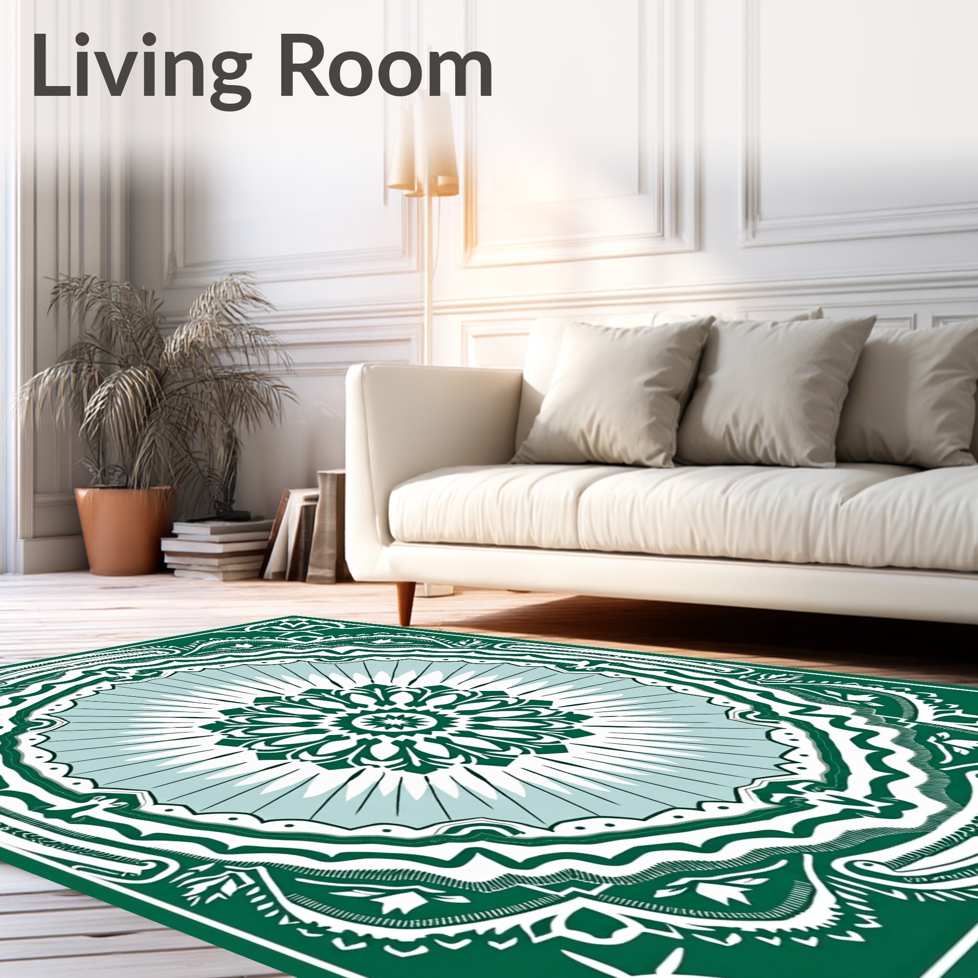 Emerald Green Floral Medallion Concentric Rug