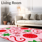Whimsical Pink Christmas Star Snowflakes Rug