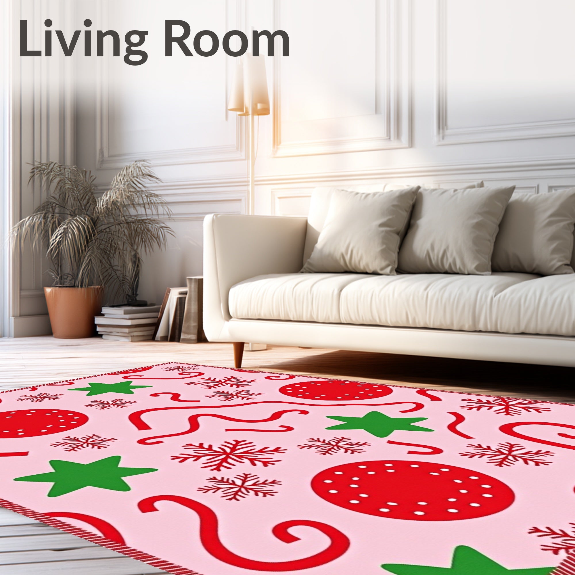 Whimsical Pink Christmas Star Snowflakes Rug