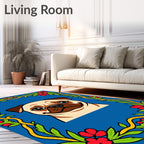 Cute Pug Floral Border Rug