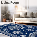 Deep Blue White Snowflake Mandala Rug
