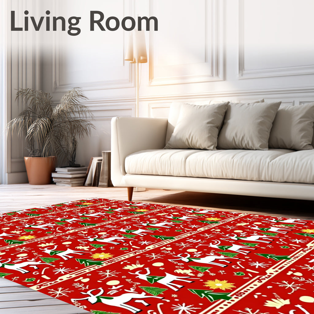 Red White Green Woodland Holiday Repeat Rug