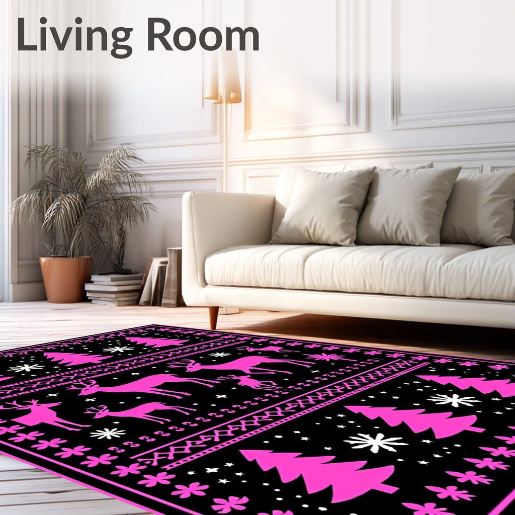 Pink Deer and Tree Nordic Rug