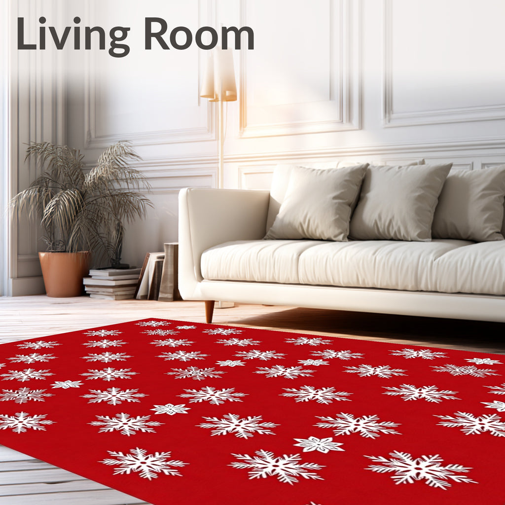 Classic White Snowflake Festive Red Rug