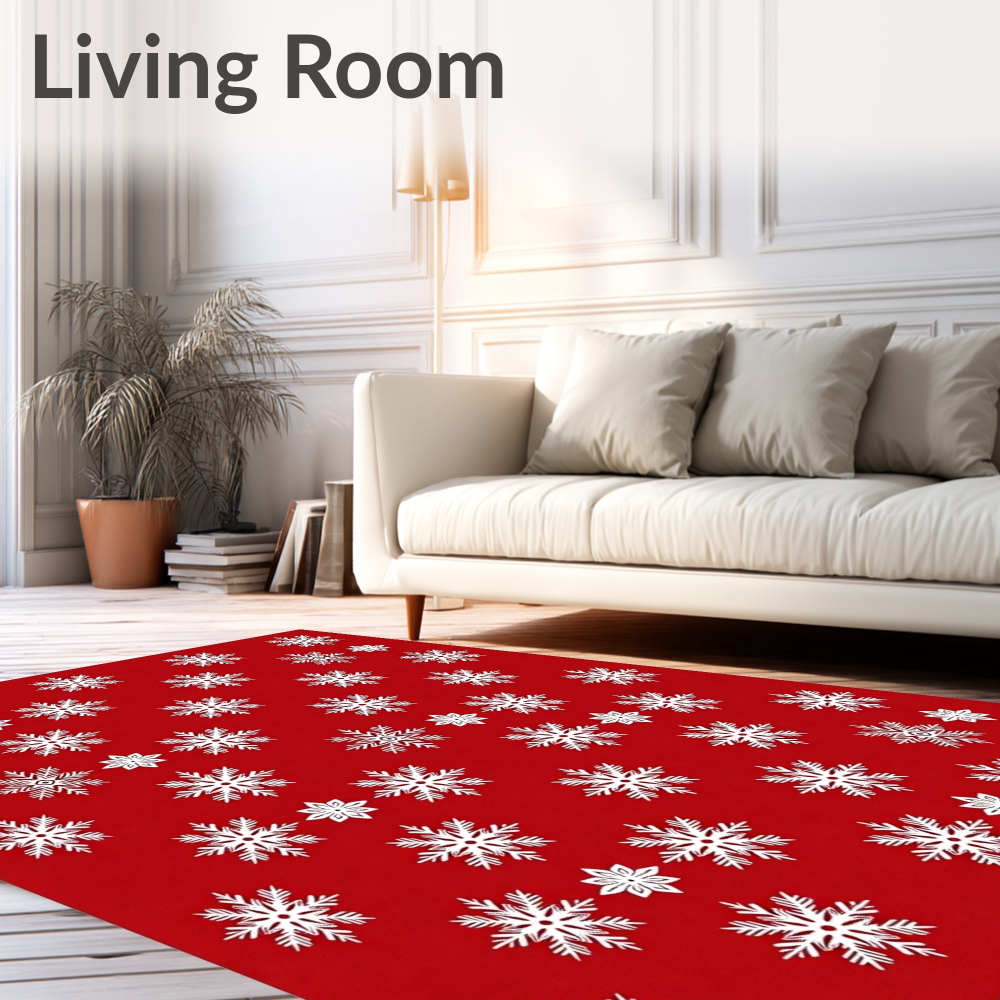 Classic White Snowflake Festive Red Rug