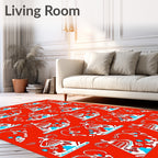 Vibrant Red White Blue Floral Teapot Rug